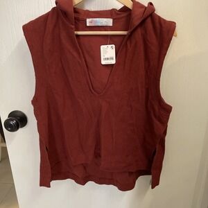 Free People Beach Sleeveless Wine Bordeaux High Low Boho Cotton Hoodie XS NWT